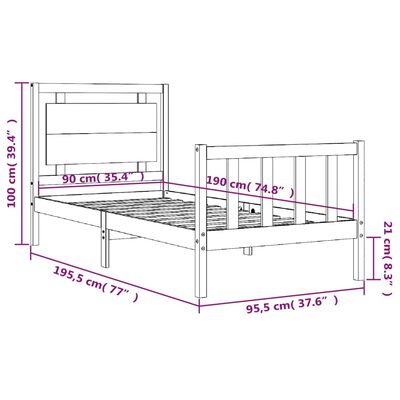 vidaXL Sengeramme med hodegavl svart 90x190 cm heltre