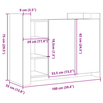 vidaXL Skjenk sonoma eik 100x35x75 cm konstruert tre