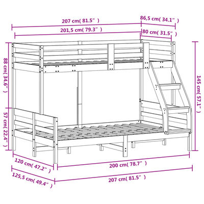 vidaXL Køyeseng 80x200/120x200 cm heltre furu