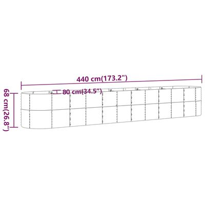 vidaXL Høybed pulverlakkert stål 440x80x68 cm brun