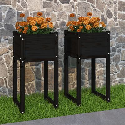 vidaXL Plantekasser 2 stk svart 40x40x81 cm heltre furu