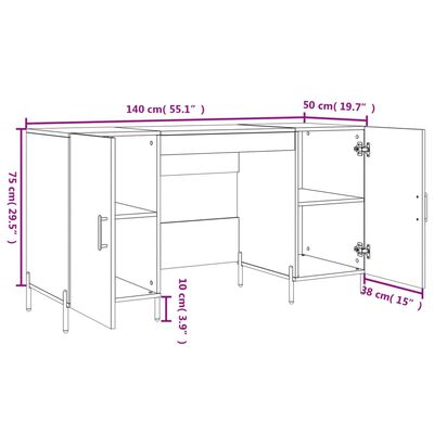 vidaXL Skrivebord grå sonoma 140x50x75 cm konstruert tre