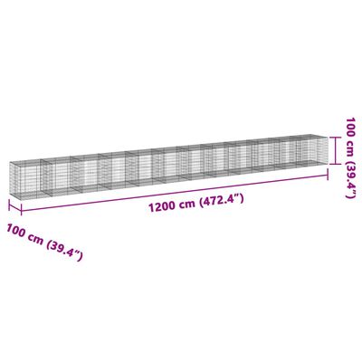 vidaXL Gabionkurv med deksel 1200x100x100 cm galvanisert jern