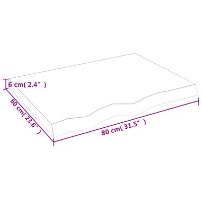 vidaXL Bordplate lysebrun 80x60x(2-6) cm behandlet heltre eik