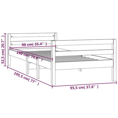 vidaXL Sengeramme svart 90x190 cm heltre furu