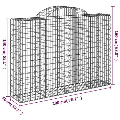 vidaXL Gabionkurver buede 15 stk 200x50x140/160 cm galvanisert jern