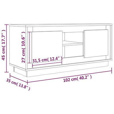 vidaXL TV-benk høyglans hvit 102x35x45 cm konstruert tre