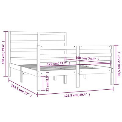 vidaXL Sengeramme hvit heltre furu 120x190 cm 4FT Small Double