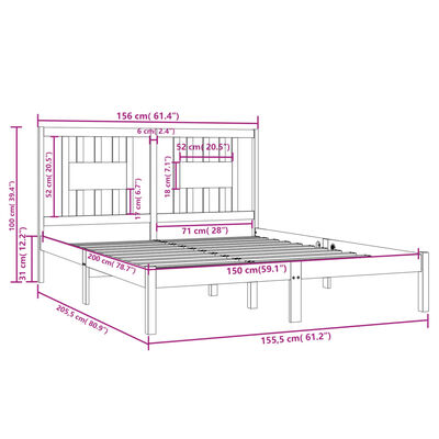 vidaXL Sengeramme heltre 150x200 cm King Size