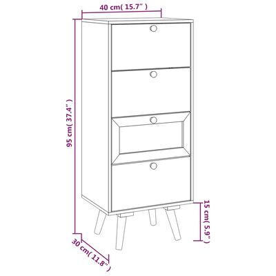 vidaXL Highboard med skuffer 40x30x95 cm konstruert tre