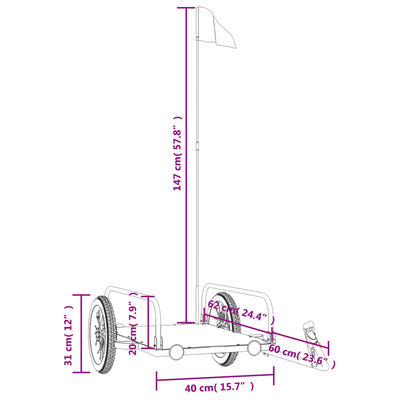 vidaXL Sykkelhenger svart 122x53x31 cm jern