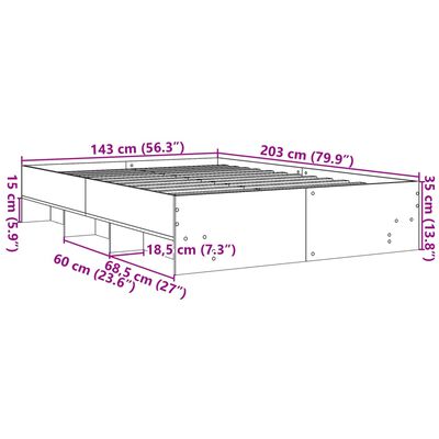 vidaXL Sengeramme uten madrass sonoma eik 140x200 cm konstruert tre