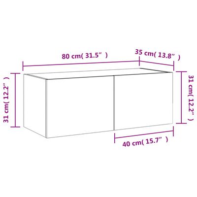 vidaXL Vegghengt TV-benk med LED hvit 80x35x31 cm