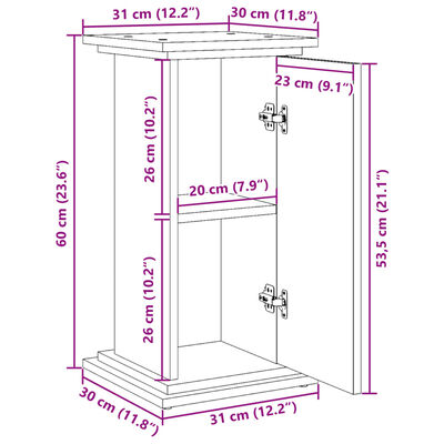 vidaXL Pidestall med oppbevaring gammelt tre 31x30x60cm konstruert tre