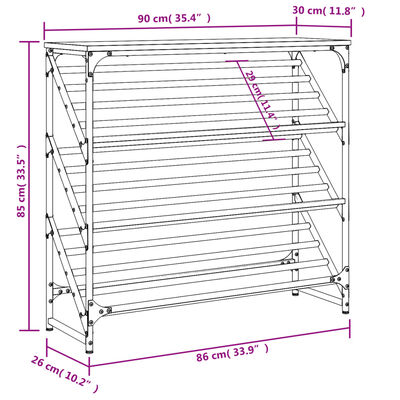 vidaXL Skohylle svart 90x30x85 cm konstruert tre