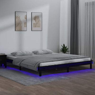 vidaXL Sengeramme med LED svart 120x190 cm Small Double heltre