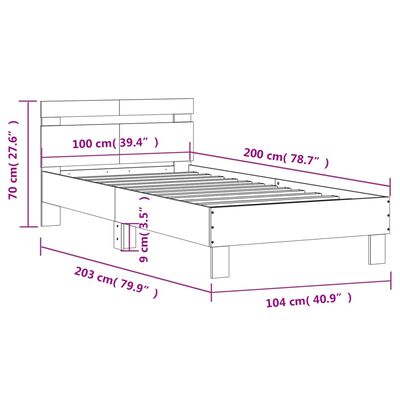 vidaXL Sengeramme med hodegavl grå sonoma 100x200 cm konstruert tre