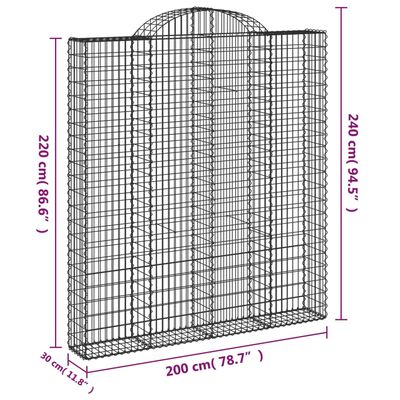 vidaXL Gabionkurver buede 18 stk 200x30x220/240 cm galvanisert jern