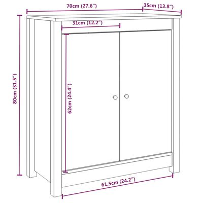 vidaXL Skjenk svart 70x35x80 cm heltre furu