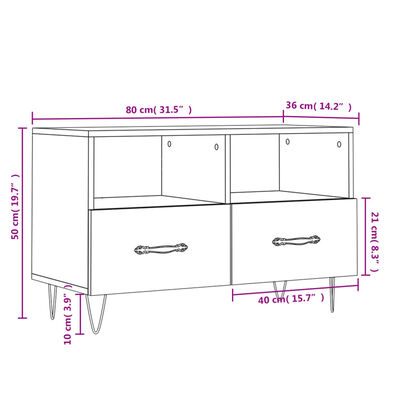 vidaXL TV-benk brun eik 80x36x50 cm konstruert tre