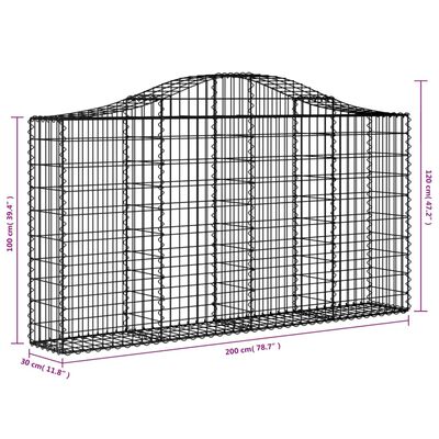 vidaXL Gabionkurver buede 7 stk 200x30x100/120 cm galvanisert jern