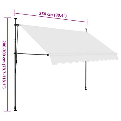 vidaXL Manuell uttrekkbar markise med LED 250 cm kremhvit