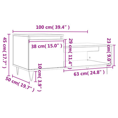 vidaXL Salongbord svart 100x50x45 cm konstruert tre