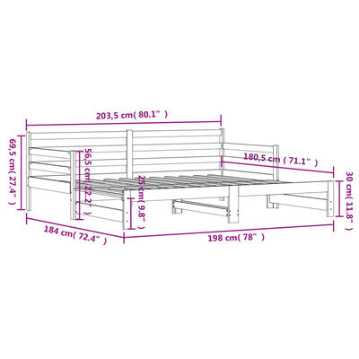 vidaXL Uttrekkbar dagseng svart 90x200 cm heltre furu