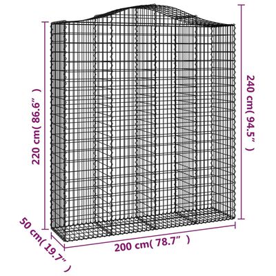 vidaXL Gabionkurver buede 6 stk 200x50x220/240 cm galvanisert jern