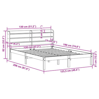 vidaXL Sengeramme uten madrass hvit 120x190 cm heltre furu