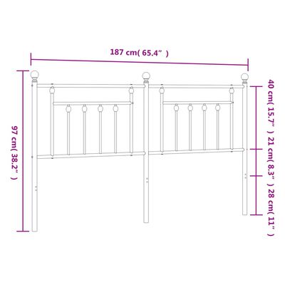 vidaXL Sengegavl i metall hvit 180 cm