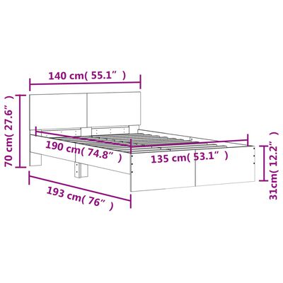 vidaXL Sengeramme med hodegavl hvit 135x190 cm