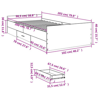 vidaXL Sengeramme med skuffer sonoma eik 100x200 cm konstruert tre