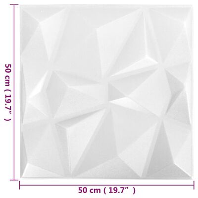 vidaXL 3D-veggpaneler 48 stk 50x50 cm diamant hvit 12 m²