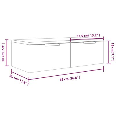 vidaXL Veggskap 2 stk grå sonoma 68x30x20 cm konstruert tre