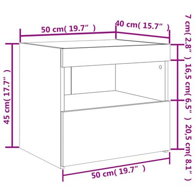 vidaXL Nattbord med LED 2 stk hvit 50x40x45 cm