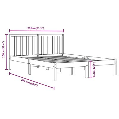 vidaXL Sengeramme svart heltre furu 200x200 cm