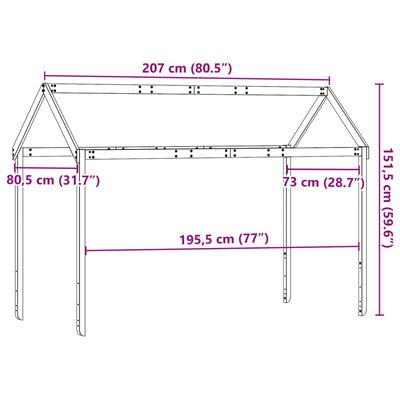 vidaXL Tak for barneseng hvit 207x80,5x151,5 cm heltre furu