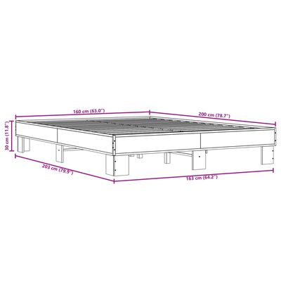 vidaXL Sengeramme røkt eik 160x200 cm konstruert tre og metall