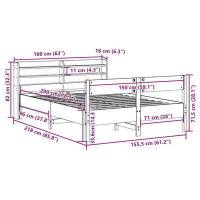 vidaXL Sengeramme uten madrass hvit 150x200 cm heltre furu