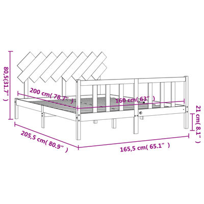 vidaXL Sengeramme med hodegavl svart 160x200 cm heltre