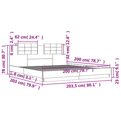 vidaXL Sengeramme med hodegavl røkt eik 200x200 cm konstruert tre