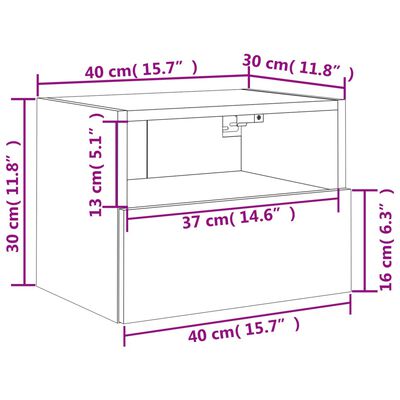 vidaXL Vegghengt TV-benk brun eik 40x30x30 cm konstruert tre
