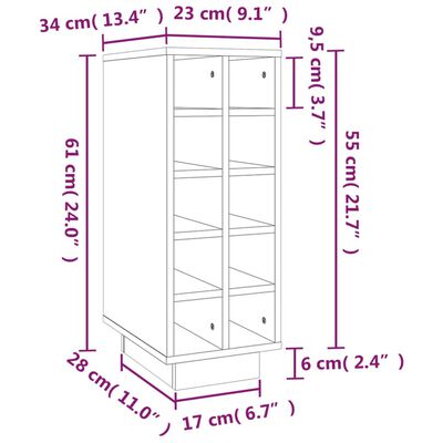 vidaXL Vinhylle hvit 23x34x61 cm heltre furu