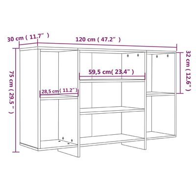 vidaXL Skjenk grå sonoma 120x30x75 cm konstruert tre