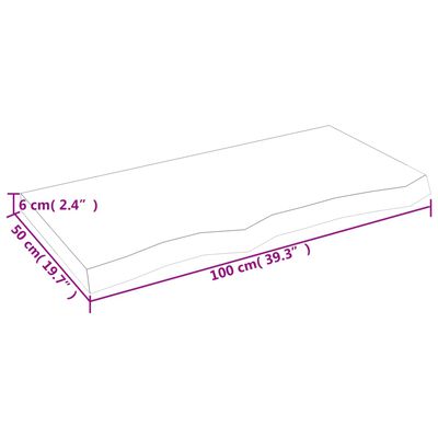 vidaXL Bordplate mørkebrun 100x50x(2-6) cm behandlet heltre eik