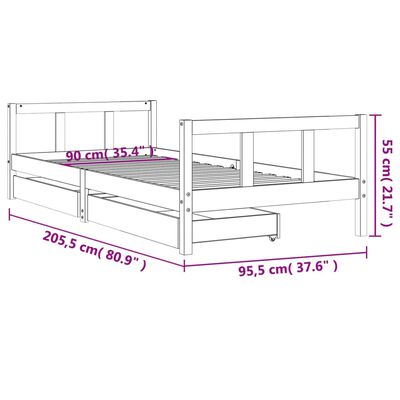 vidaXL Barnesengeramme med skuffer svart 90x200 cm heltre furu