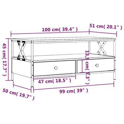 vidaXL Salongbord sonoma eik 100x51x45 cm konstruert tre