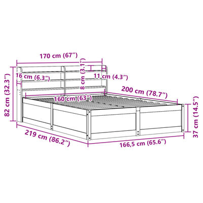 vidaXL Sengeramme med hodegavl hvit 160x200 cm heltre furu