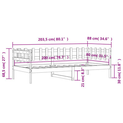 vidaXL Dagseng uten madrass hvit 80x200 cm heltre furu